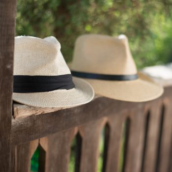Panama hats on bench