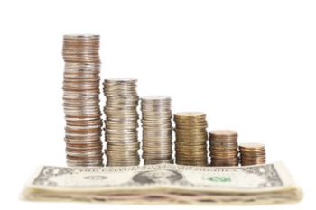 Stack of coins and bank notes