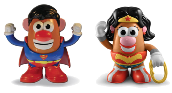 Two children's toys dressed as superheros